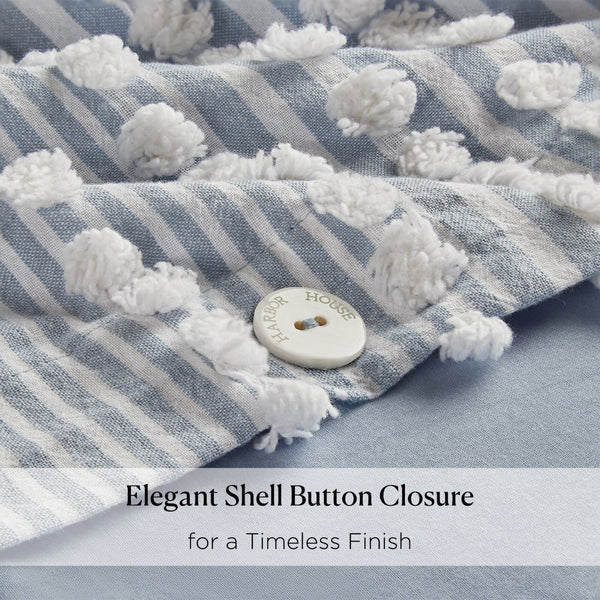 English Elm 3-piece Cotton Yarn Dyed Duvet Cover Set with Jacquard Pompom Stripe Bedding Blue B035P482896