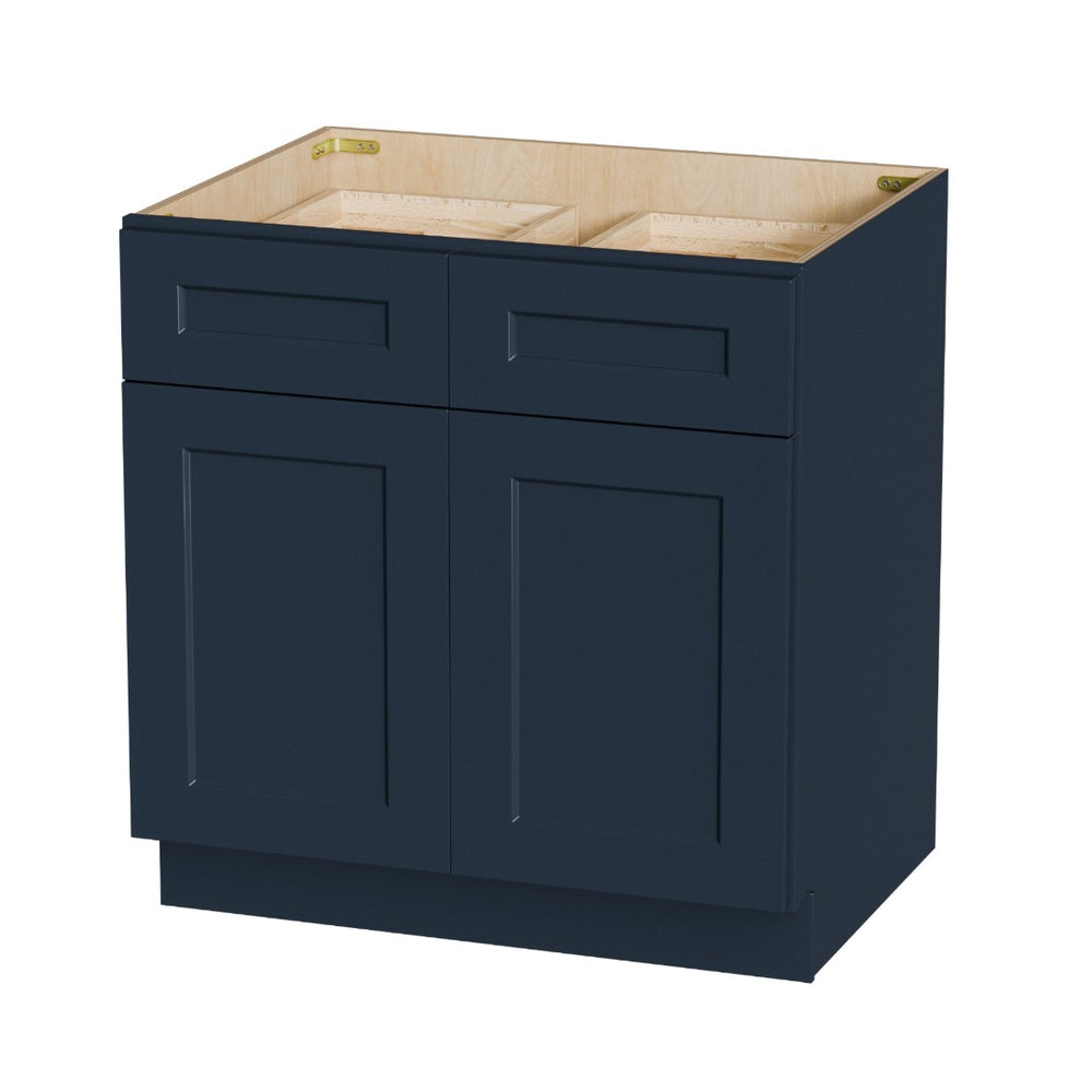 English Elm 33" Navy Shaker Base Cabinet Solid Wood Soft-close Drawers Carb P2 Kitchen Storage T2950P490394