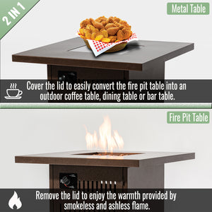 English Elm 28" 28inch Propane Fire Pit Table with Stainless Steel Burner, 50000BTU Steel Outdoor Patio Heat W853P204429