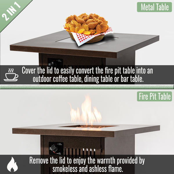 English Elm 28" 28inch Propane Fire Pit Table with Stainless Steel Burner, 50000BTU Steel Outdoor Patio Heat W853P204429