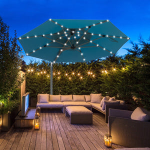 English Elm Round Cantilever Umbrella with Center Pole - 9-Rib Reinforced Aluminum Frame, 360° Pedal Rotate, Hydraulic Opening and 5-Position Tilt Adjustment for Superior Sun Protection Lake Blue W1859P337908