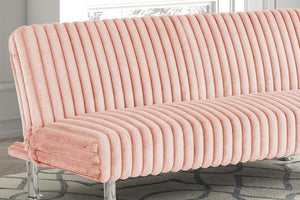 English Elm Pink Futon Sofa Bed with Chrome Support Legs, Contemporary Convertible Design, Foam Cushioned Comfort Pink 67 L x 41 W x 9 H B2741P364371