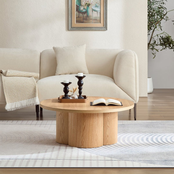 English Elm Round Wood Grain Coffee Table with Curved Bentwood Legs for Modern Living Rooms Natural W2085P400928