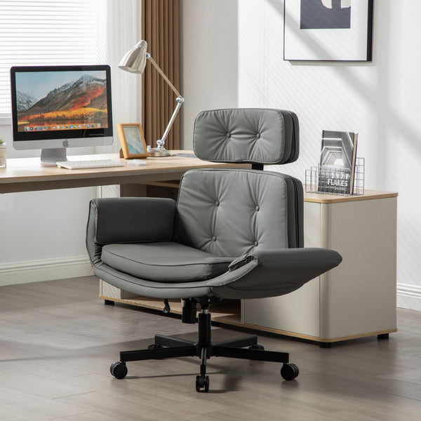 English Elm Criss Cross Wide Seat Pu Leather Swivel Task Chair with Removable Headrest Gray W3118P404122