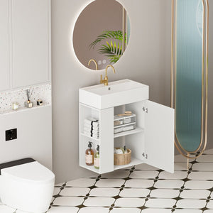 English Elm 21.6" Floating Wall Vanity Ceramic Sink Soft-close Cabinet Open Shelf Bathroom W1920S00195