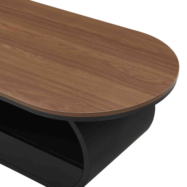 English Elm Luxury Industrial Oval Coffee Table with Gold Metal Frame, Drawer Storage, Adjustable Feet, 47.24" W821S00030