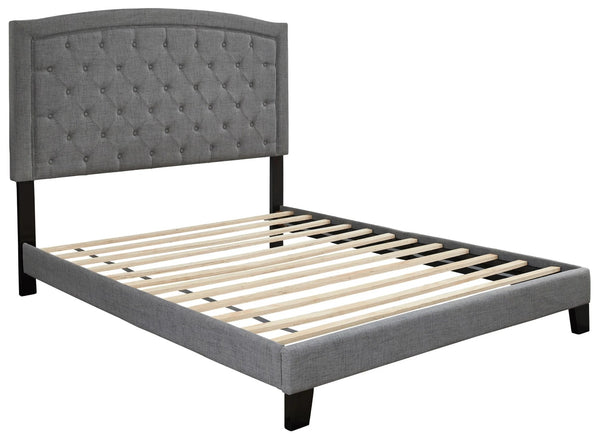 English Elm Modern Grey Linen King Platform Bed Arched Tufted Headboard Nailhead Trim No Box Spring B2771P498521