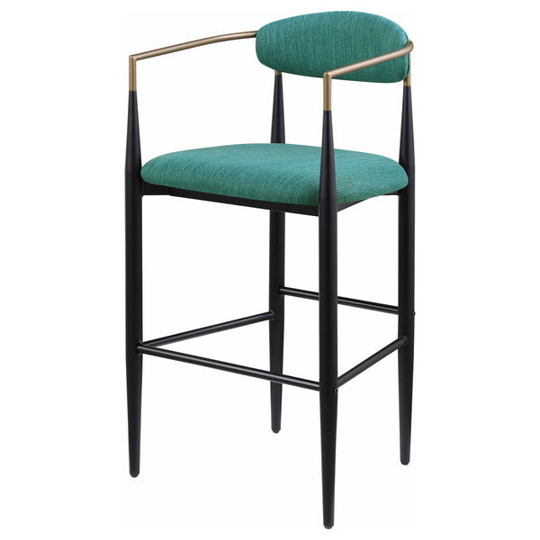 English Elm Renfroe Mid-Century Fabric Upholstered Bar Stool Set of 2 with Padded Back, Footrest and Black Base Green B062P299975
