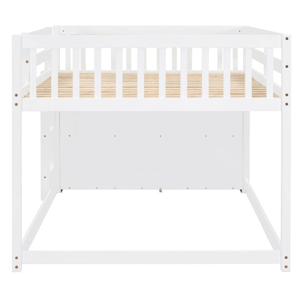 English Elm Full Over Bunk Bed with Four Drawers Three Shelves Pine and Mdf Kids Frame White LT000267AAK-1