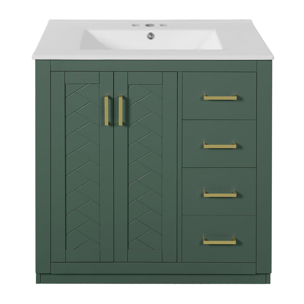 English Elm 30'' Bathroom Vanity - Retro Style With Ceramic Sink, Soft-Closing Doors & Ample Storage Space N710P191947F