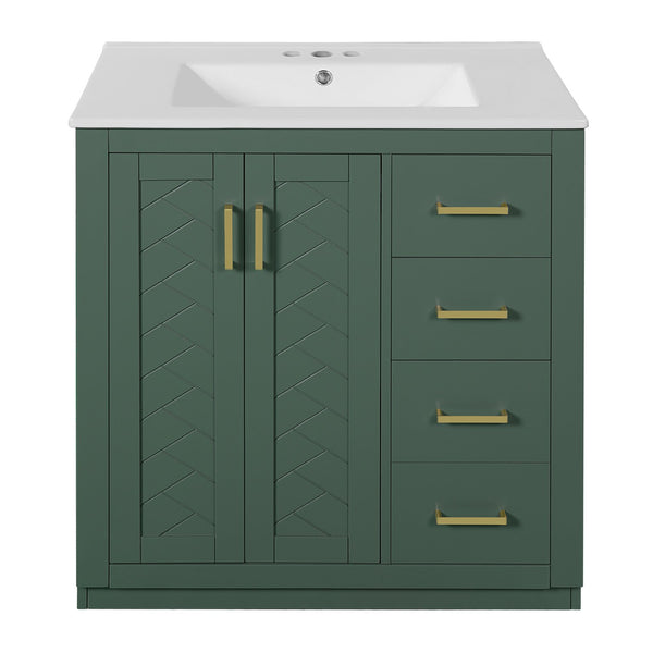 English Elm 30'' Bathroom Vanity - Retro Style With Ceramic Sink, Soft-Closing Doors & Ample Storage Space N710P191947F