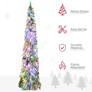English Elm Homcom 7Ft Prelit Pencil Christmas Tree With 534 Snow Flocked Branches & 350 Led Lights For Narrow Spaces W2225P249623