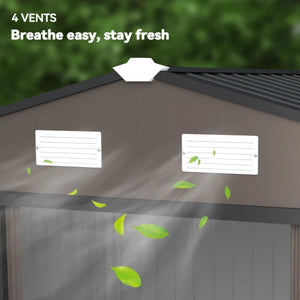 English Elm Spacious Galvanized Steel Outdoor Storage Shed with Sliding Doors and Weather Protection T3971S00157