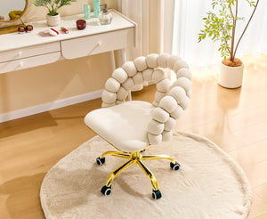 English Elm Modern Velvet Bubble Back Swivel Chair Glam Upholstered Seat for Vanity or Desk Beige,Gold W3875P442948