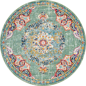 Unique Loom Penrose Alexis Machine Made Medallion Rug Green, Beige/Blue/Olive/Orange/Ivory/Yellow/Pink 6' 1" x 6' 1"
