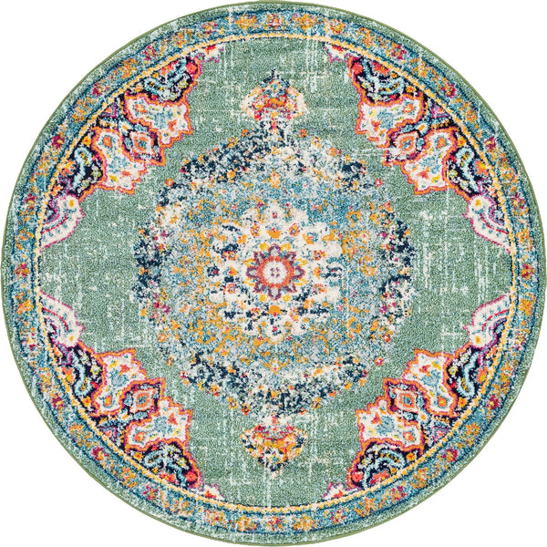Unique Loom Penrose Alexis Machine Made Medallion Rug Green, Beige/Blue/Olive/Orange/Ivory/Yellow/Pink 6' 1" x 6' 1"