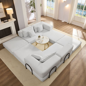 English Elm Oversized Corduroy Modular Sectional Sofa Low Profile Floor Lounge with Six Pillows W1885S00040
