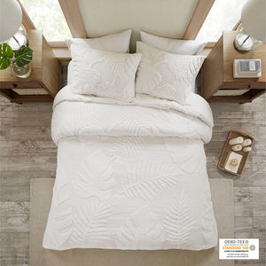 Madison Park Bahari Coastal 3 Piece Tufted Cotton Chenille Palm Duvet Cover Set MP12-6224 Off-White