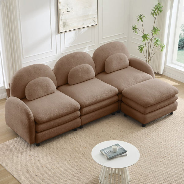 English Elm Teddy Fleece Modular Cloud Sofa Plush Curved Sectional with Ottoman for Living Room Camel W5656S00104
