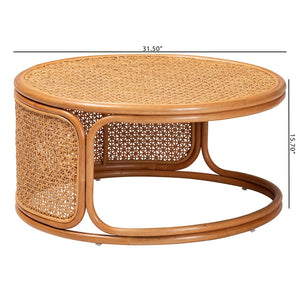 English Elm Bohemian Round Rattan Coffee Table Woven Honey Finish Organic Living Room Accent B2750P467749
