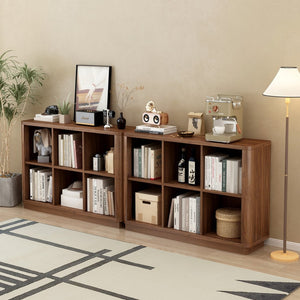 English Elm 6 Cube Farmhouse Bookcase Low Horizontal Wood Shelf Walnut Finish for Living Room W2641P460042