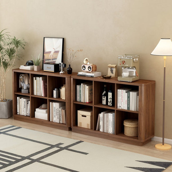 English Elm 6 Cube Farmhouse Bookcase Low Horizontal Wood Shelf Walnut Finish for Living Room W2641P460042