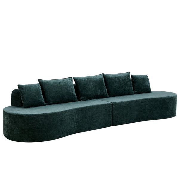English Elm 138.6" Curved Modular Sectional Sofa Low Profile High Density Foam Living Room Lounge Dark Green N767P366006D