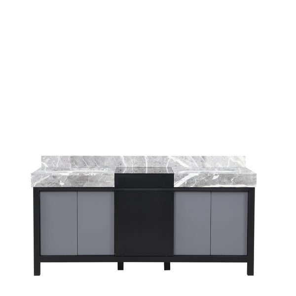 English Elm Black Double Bath Vanity 72" W X 22" D With Castle Grey Marble Top & Ample Storage For Elegance B2731P261113