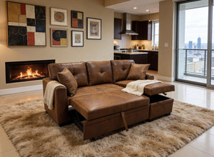 English Elm Sleeper Sectional with Pull Out Bed Storage Chaise Tufted L Shaped Living Room Sofa W5568S00006