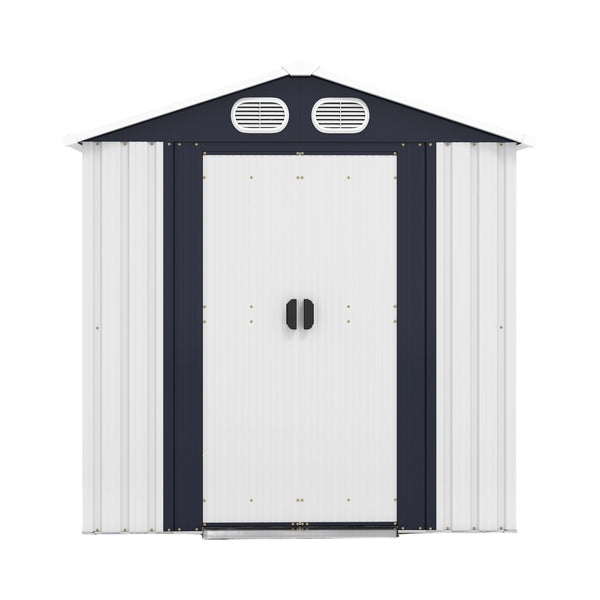 English Elm Campcraft 8x6 Outdoor Metal Storage Shed with Lockable Doors and Ventilation for Backyard White W1598S00045