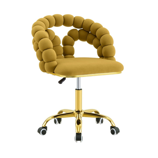 English Elm Modern Velvet Bubble Back Swivel Chair Glam Upholstered Seat for Vanity or Desk Gold,Yellow W3875P442946