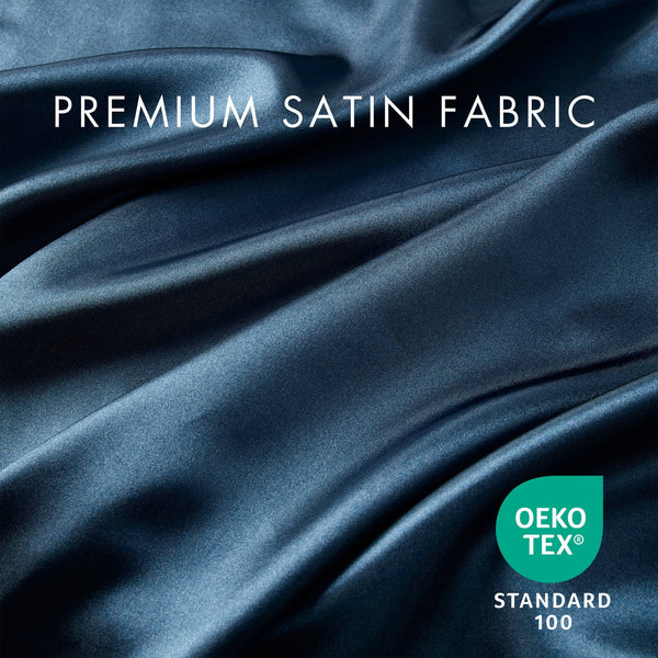 JLA Home Madison Park Essentials - Luxury Satin 6-Piece Sheet Set with Wrinkle-Resistant, OEKO-TEX Certified Silky Comfort for Sleep Midnight Blue MPE20-1140