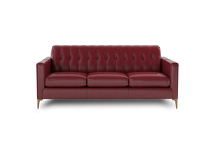 English Elm Mid-Century Tufted Leather Sofa with Brushed Rose Gold Legs, High-Resilience Foam & Durable Coil Support Red B193P200168