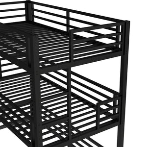 English Elm Twin Metal Triple Bunk Bed With Safety Guardrails - Heavy-Duty, Noise-Reduced Design In Black Finish P1 W1580S00142-GIGA