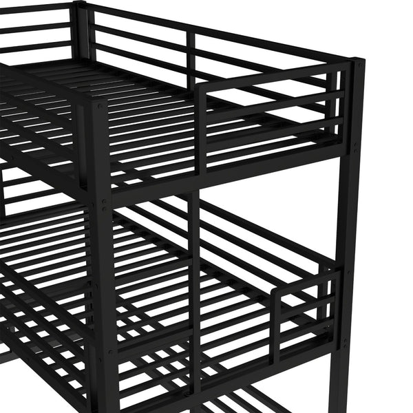 English Elm Twin Metal Triple Bunk Bed With Safety Guardrails - Heavy-Duty, Noise-Reduced Design In Black Finish P1 W1580S00142-GIGA