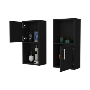 English Elm FM FM FURNITURE Dixie 2-Piece Wall Medicine Cabinets with Open Shelf, Compact Black Storage for Small Baths B128P321073