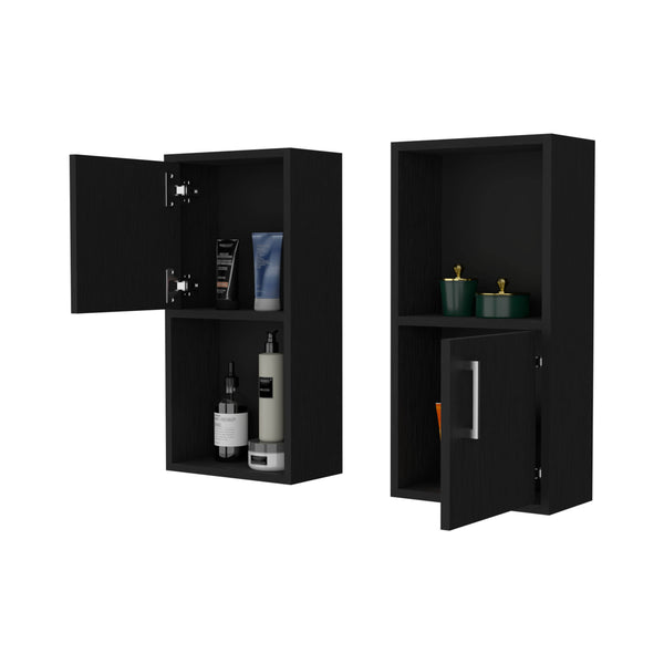 English Elm FM FM FURNITURE Dixie 2-Piece Wall Medicine Cabinets with Open Shelf, Compact Black Storage for Small Baths B128P321073