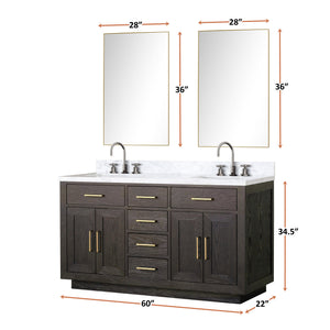 English Elm Brown Oak Double Bath Vanity With Carrara Marble Top & Chrome Faucets - Elegant Storage Solution B2731S01793