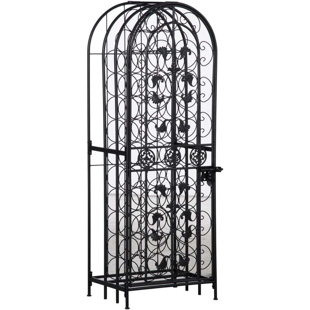 English Elm Homcom 45 Bottle Iron Wine Rack Cellar Cage Lockable Door Old World Bronze Finish W2225P217380