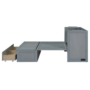 English Elm Full Size Wall Murphy Bed Cabinet with Storage Drawer and Built-in Usb Charging Gray N708P205903E