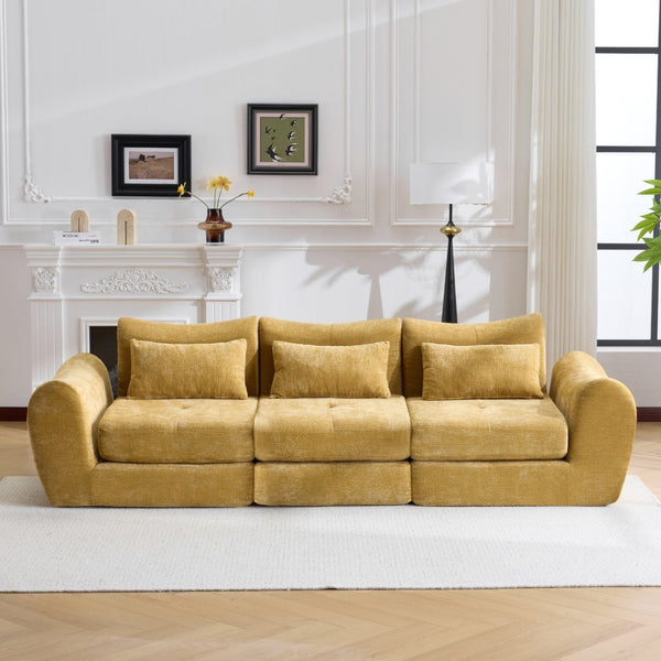 English Elm Modular Cloud Sectional Sofa Bed with Flannelette Upholstery for Flexible Living Yellow W1829S00077