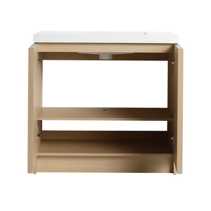 English Elm 36" Freestanding Bathroom Vanity Plywood Base Resin Sink Soft Close Storage W999S00509