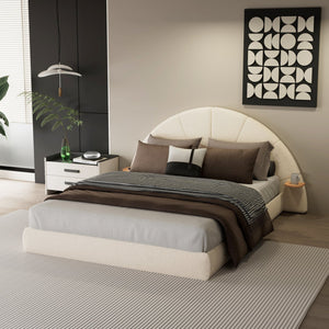 English Elm Christopher Knight Home® - Unique Arched Bouclé Bed Queen Beige with Built-In Side Table, Plush Fabric, Stable 800lb Capacity N769P294907Q