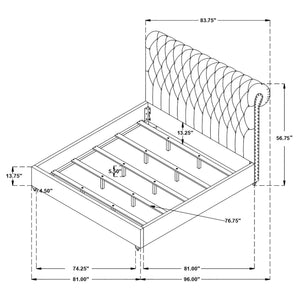 English Elm Clemence Beige Tufted Eastern King Bed – Luxurious Diamond Headboard & Stylish Rolled-Back Design B062S00942
