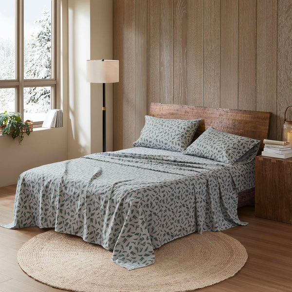 English Elm 4 Pieces Queen 100% Cotton Flannel Sheet Set - Cozy Pine Branch Print For Year-Round Comfort B035P381343