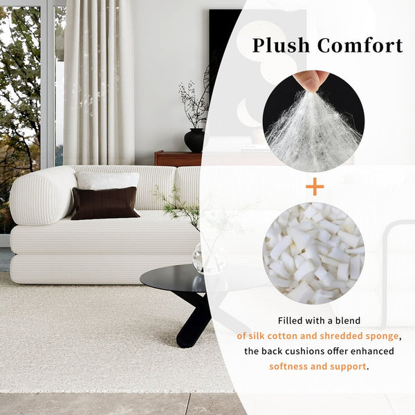 English Elm U_Style L-Shaped Modular Sofa Bed Corduroy with Iron Back Support, No Assembly, Plush Comfort Beige WY000448AAA