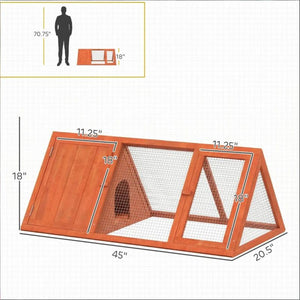 English Elm Stable Triangular Rabbit Hutch Fir Wood Frame with Wire Mesh Run for Small Animals T3971P481615
