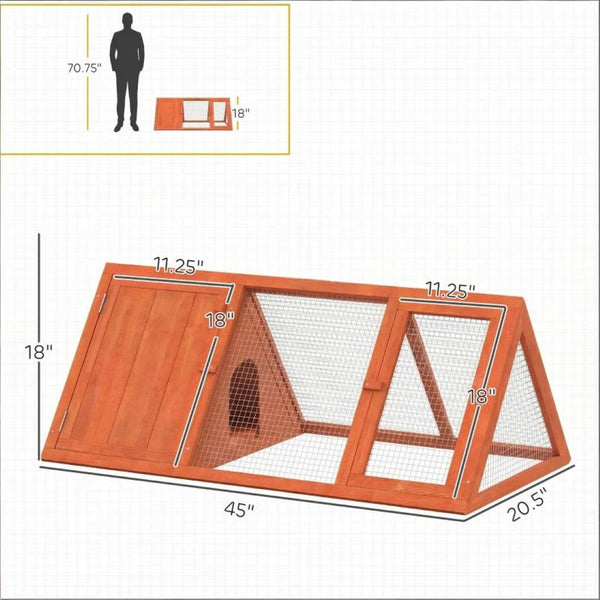 English Elm Stable Triangular Rabbit Hutch Fir Wood Frame with Wire Mesh Run for Small Animals T3971P481615