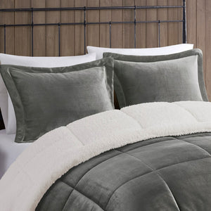 English Elm Full/Queen Alton Plush to Sherpa Comforter Set with Hypoallergenic Down Alternative Fill, Cozy Cabin Retreat Charcoal+Ivory 22.44 L x 20.87 W x 13.39 H B035100495