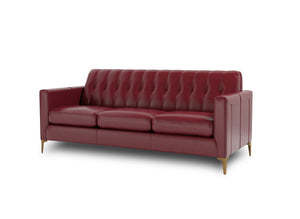 English Elm Mid-Century Tufted Leather Sofa with Brushed Rose Gold Legs, High-Resilience Foam & Durable Coil Support Red B193P200168